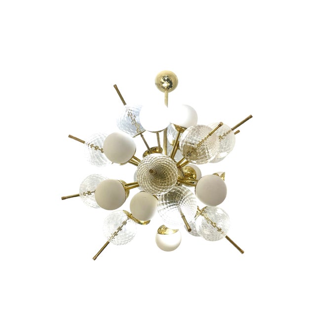 Sputnik Lamp with White and Transparent Murano Glass Bubbles, 1960s For Sale - Image 3 of 10