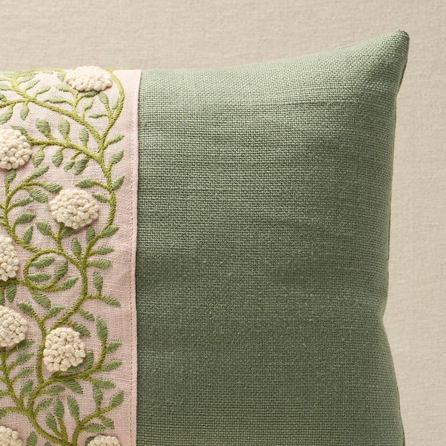 Schumacher Schumacher Ashoka Lumbar Pillow In Leaf & Blush For Sale - Image 4 of 4