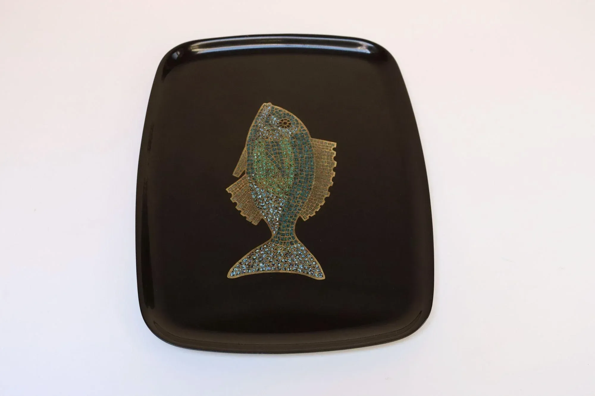 couroc fishing lure tray Vintage Couroc Black Resin Inlaid 