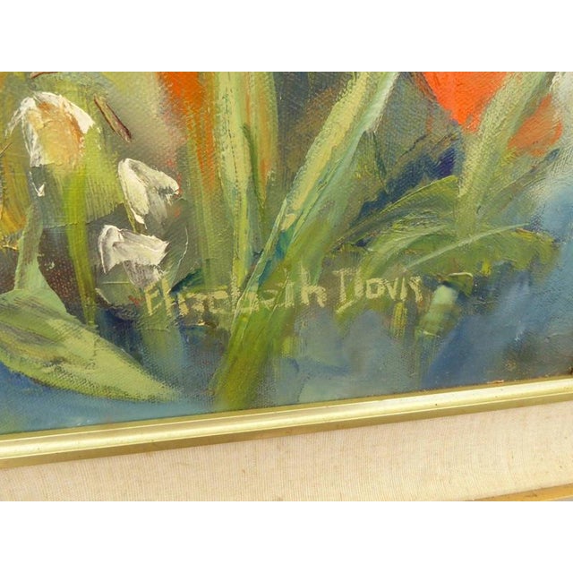 Elizabeth Davies, Still Life with Flowers, 1980, Oil on Canvas For Sale - Image 3 of 17