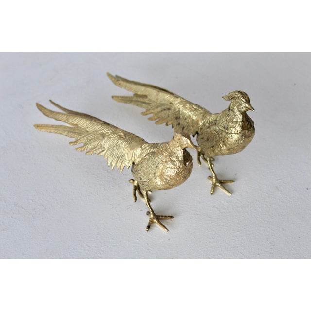 Italian Vintage Italian Decorative Sculptural Goldtone Male Female Pheasants Mid Century-a Pair For Sale - Image 3 of 16
