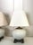 Wood Vintage Transitional White Crackled Glaze Glass & Brass Table Lamps, a Pair For Sale - Image 7 of 12