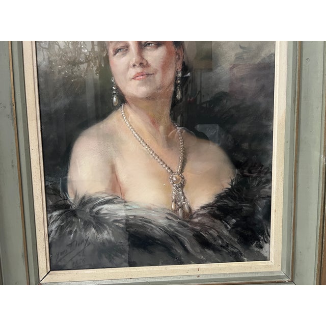 Yves Diey, Woman with Bare Shoulders, Bust Portrait, 1920s, Watercolor For Sale - Image 9 of 16