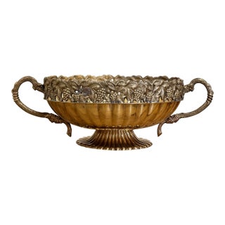 Vintage Brass Grape Motif Handled Compote For Sale