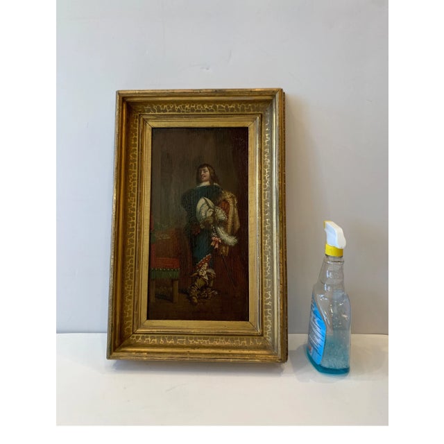 Realism Cavalier Oil Painting on Paper Applied to Wood in a Giltwood Frame Circa 1850 For Sale - Image 3 of 11