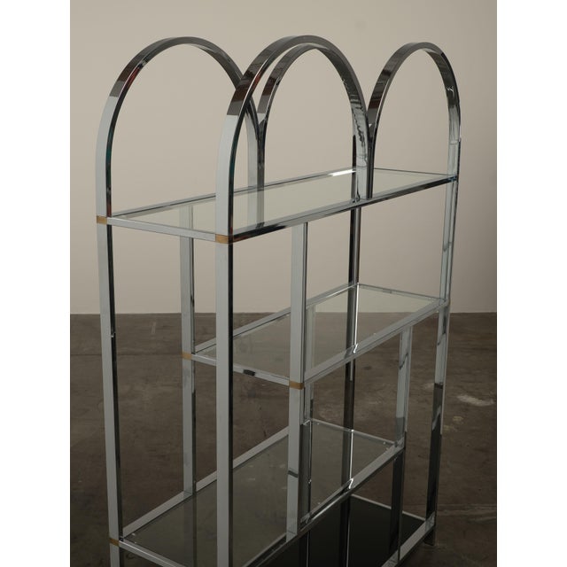 1970s Chrome Glass Brass Etagere Mixed Metal Glam Display Shelf Baughman For Sale In Los Angeles - Image 6 of 16