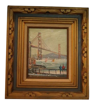 1950s Golden Gate Bridge Painting Signed Mercer