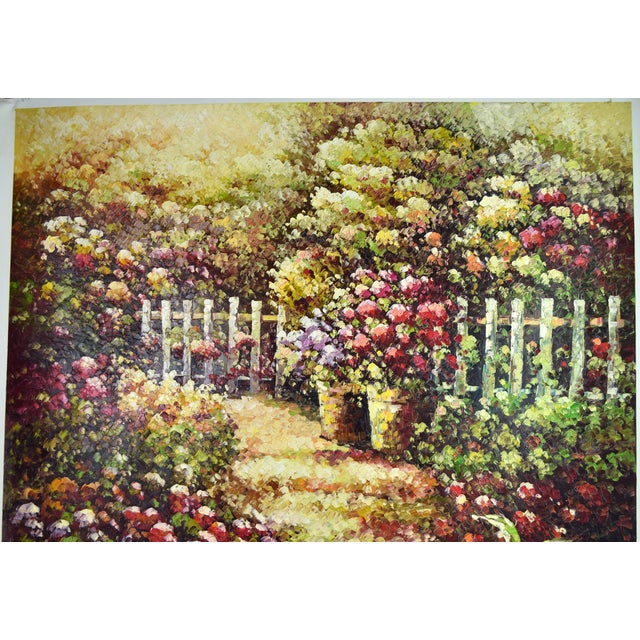 Impressionist Oil Painting of Garden Pathway With Flowers White Picket ...