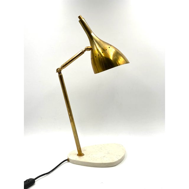 Gold Golden Brass Table or Desk Lamp with Carrara Marble Base, Italy, 1980s For Sale - Image 8 of 18