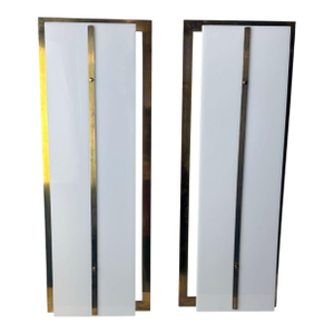 Late 20th Century Romeo Rega Style Large Italian Brass and Opaline Plexiglass Wall Sconces - a Pair