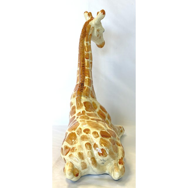 Late 20th Century Vintage Resting Giraffe Hand Painted and Signed Italian Ceramic Statue C1991 For Sale - Image 5 of 12