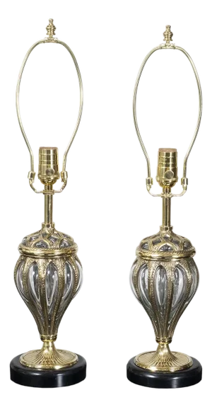 Caged blown glass table lamps