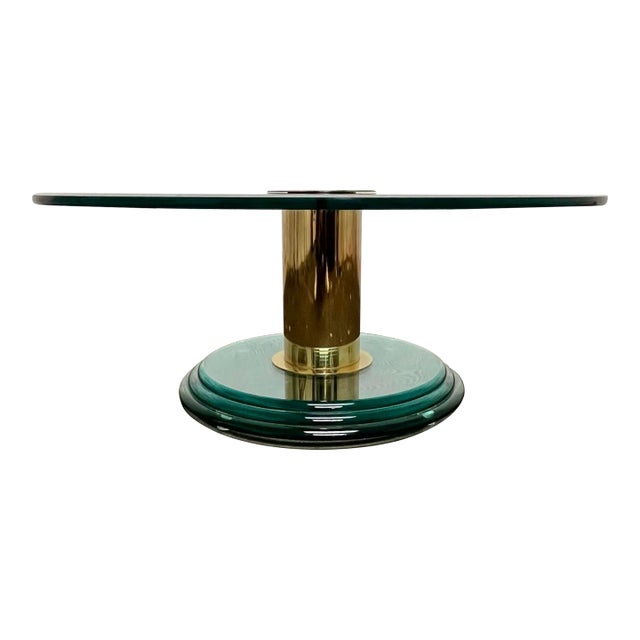 Brass and Glass Pedestal Coffee Table For Sale