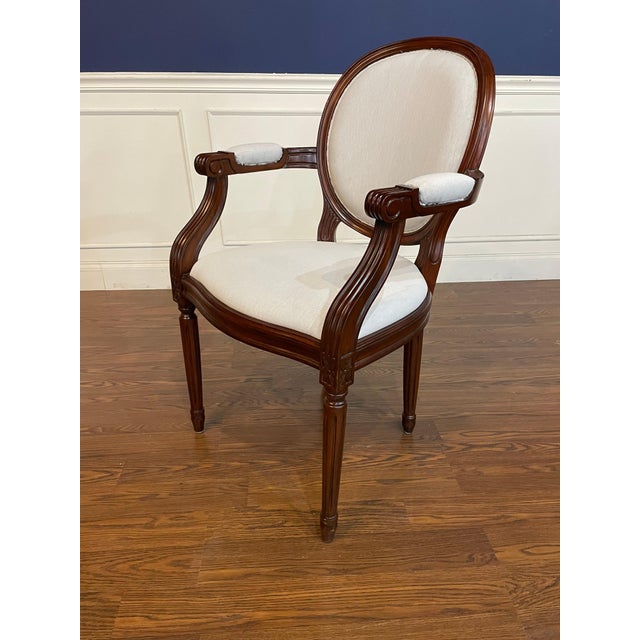 2020s Set of 8 Louis XVI Muslin Upholstered Dining Chairs by Leighton Hall - Showroom Samples For Sale - Image 5 of 14