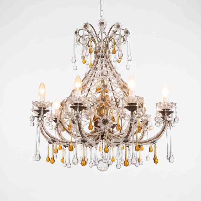 Italian Beaded Crystal 10-Light Chandelier with Amber Drops, 1950s For Sale - Image 15 of 16