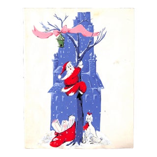1950s Lanvin of Paris Original Advertising Watercolor Christmas Artwork For Sale