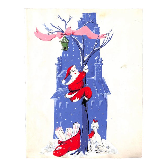 1950s Lanvin of Paris Original Advertising Watercolor Christmas Artwork For Sale