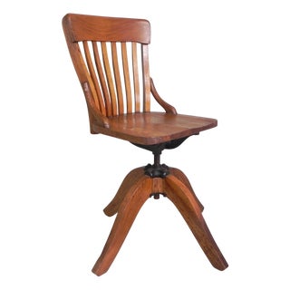 Height Adjustable Oak Desk Chair, 1930s For Sale