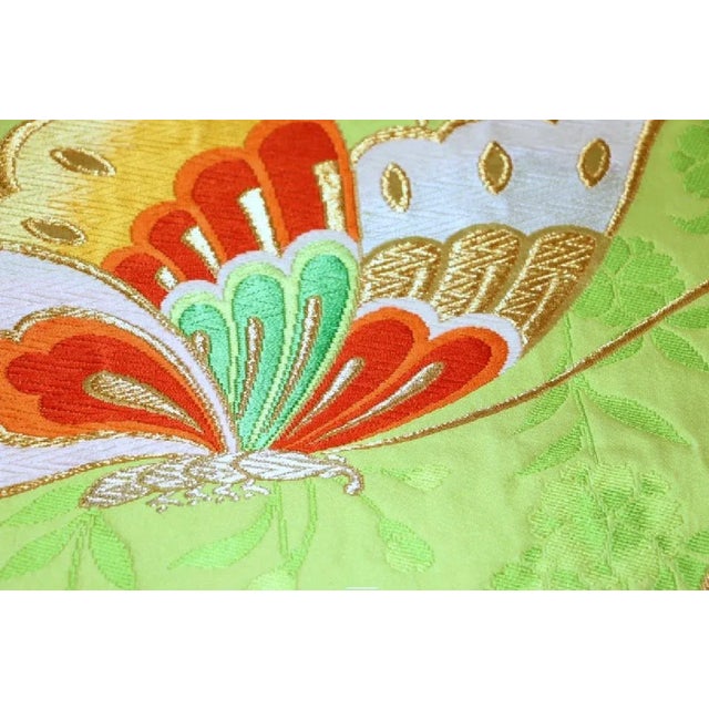 Hand-Embroidery Vintage Butterfly Silk Lumbar Pillow Framed With Vintage Guipure Lace and Piping For Sale - Image 12 of 12