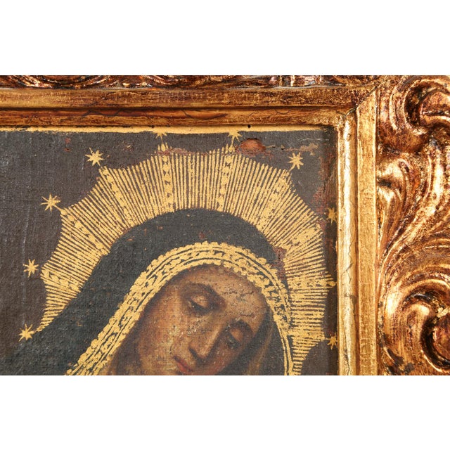 Mexican Mater Dolorosa, Oil on Cloth Over Panel, 19th Century For Sale - Image 3 of 11