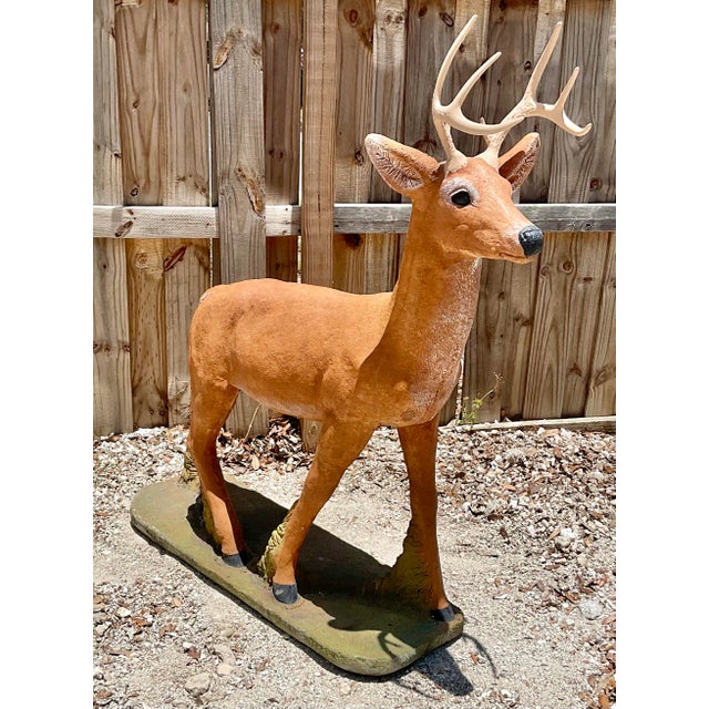 Life-Size Cast Concrete Deer Sculpture, Rustic Garden Accent For Sale In Tampa - Image 6 of 8