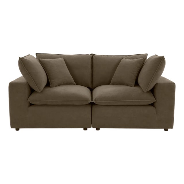 Brown Cali Chocolate Brown Performance Velvet Modular Loveseat For Sale - Image 8 of 8
