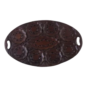 Large Anglo-Indian Hand-Carved Floral Pierced Teak Wood Tray