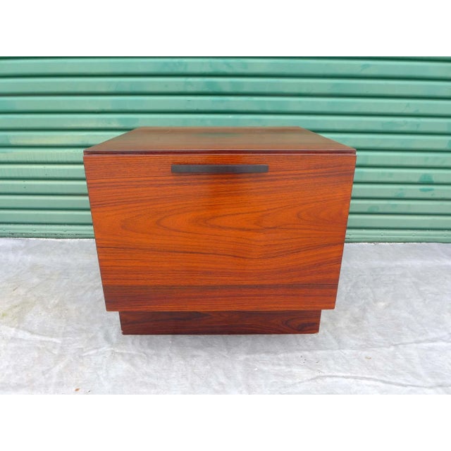 Kofod Larsen Rosewood End Table Bar Cabinet Secret Office File Drawer With Bottle Holders For Sale - Image 13 of 13