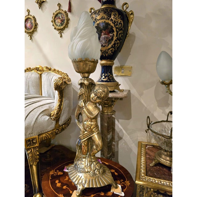 Figurative Rococo Style Cherub Table Lamp With & Gilt Bronze Finish For Sale - Image 3 of 4