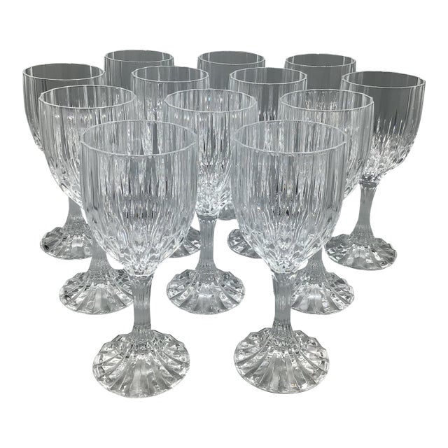 French Fluted Stem Bretagne Water Goblets-Set of 12 For Sale