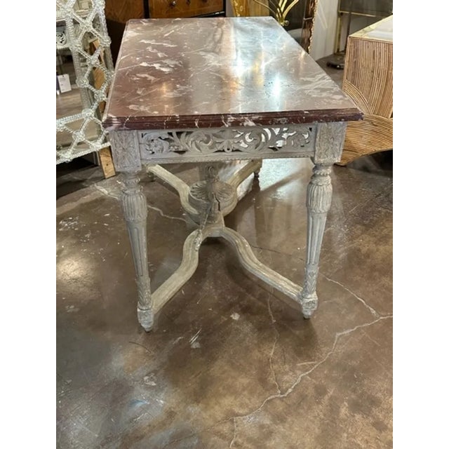 Wood 19th Century French Louis XVI Carved and Painted Center Table For Sale - Image 7 of 8