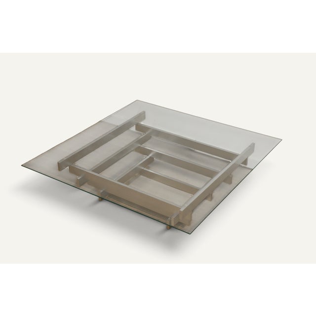 Sculptural Coffee Table in Brushed Aluminum and Glass, 1970s For Sale - Image 9 of 18