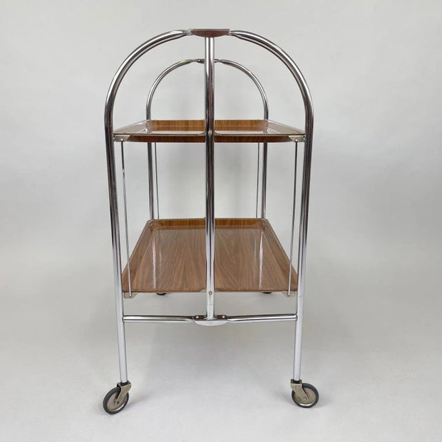 1950s Chrome and Plywood Folding Serving Trolley, 1950s For Sale - Image 5 of 15