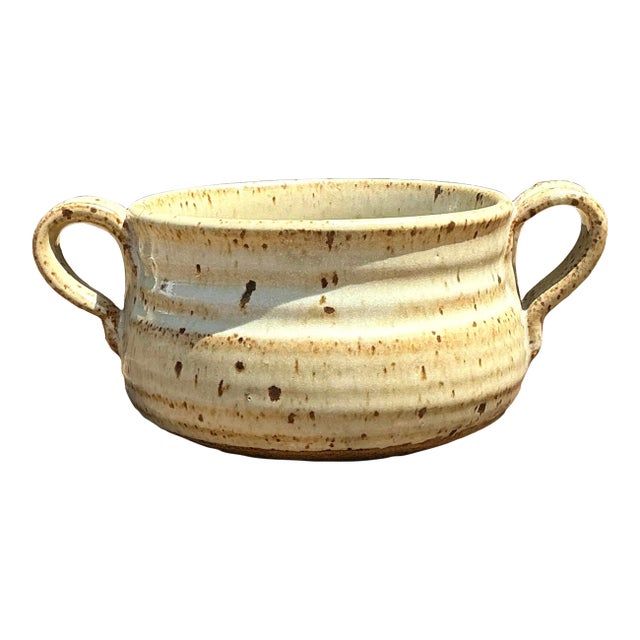 Vintage Original Studio Pottery Two Handle Bowl For Sale
