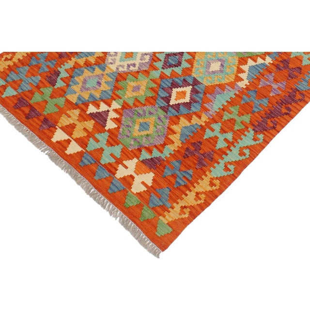 Rustic Rustic Kilim Rust Blue Wool Rug - 2'9" X 3'9" For Sale - Image 3 of 7