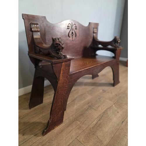 Antique Scottish Arts & Crafts Oak Bench from Wylie Lockhead Manufacturers, 1900s For Sale - Image 6 of 8