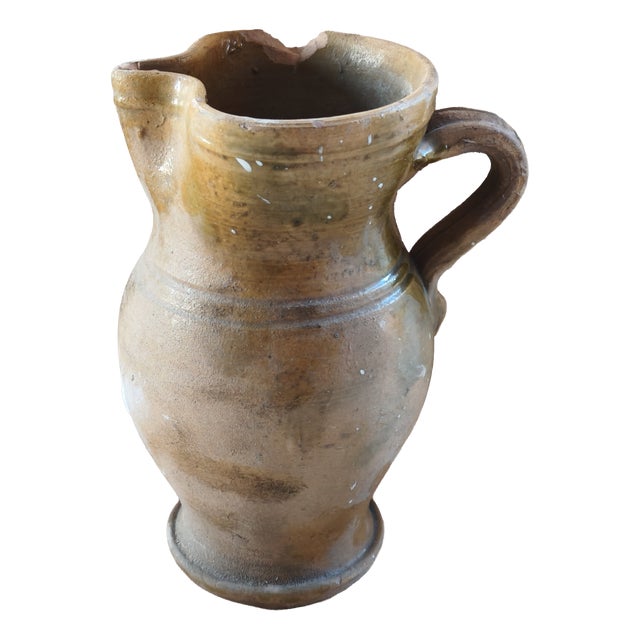 Vintage Rustic Yellow Glazed Terracotta Jug, Southern Italy For Sale