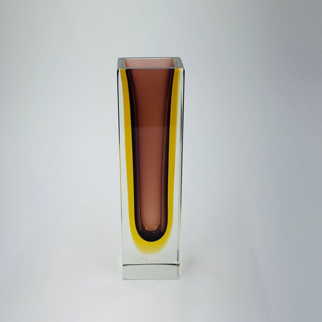 Vintage Murano Glass Vase Vintage Mid-Century Modern Sommerso Glass Square Vase For Sale - Image 6 of 17
