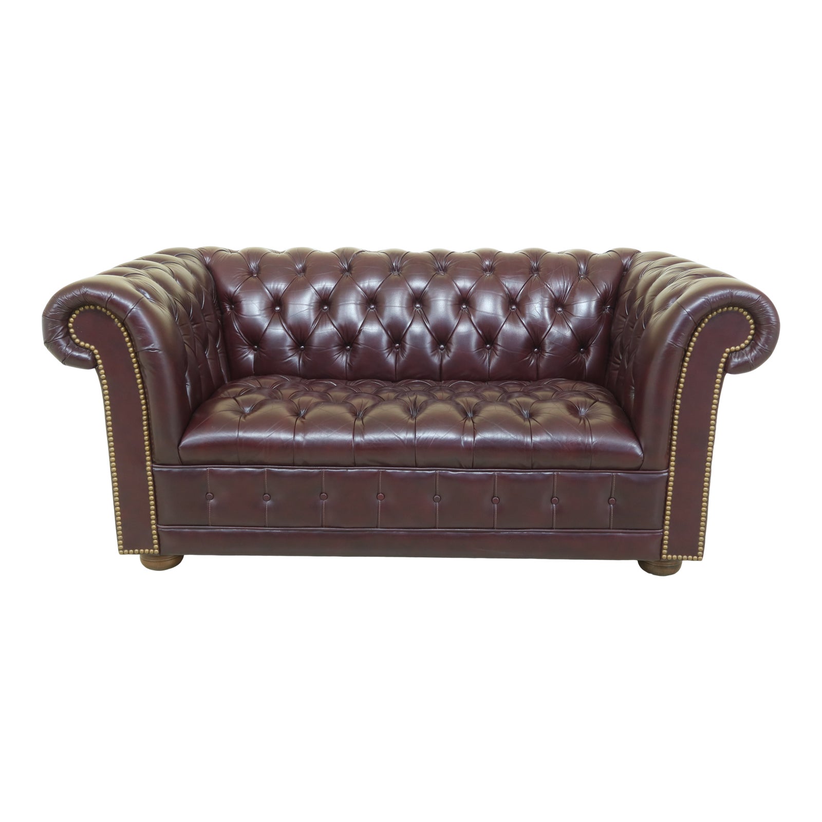 Burgundy Leather Small Chesterfield Loveseat Sofa Chairish