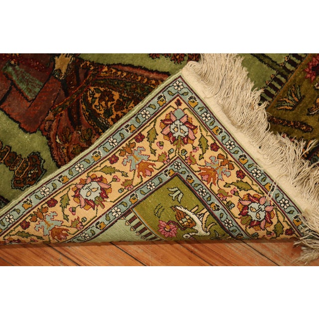 Islamic Pistachio Green Indian Silk Persian King Rug, Late 20th Century For Sale - Image 3 of 18
