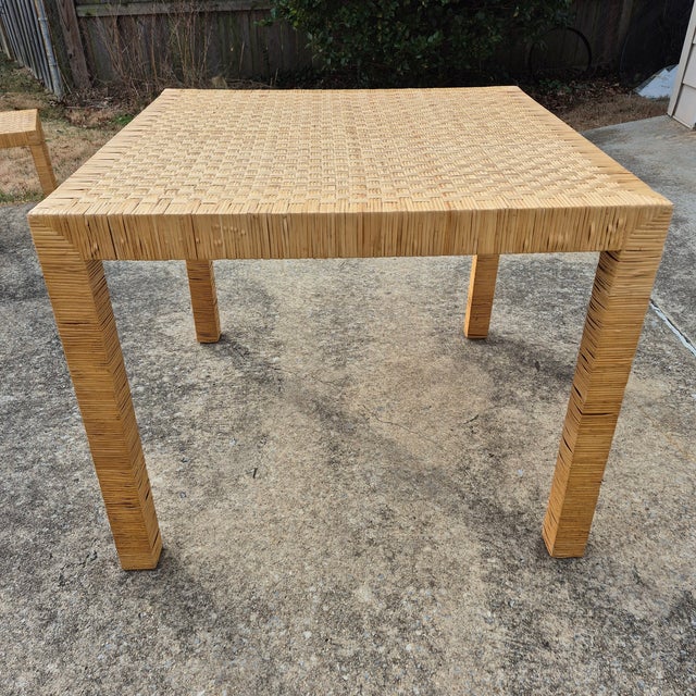 1970s 1970s Rattan Wrapped 36” Square Dining Table, After Bielecky Bros For Sale - Image 5 of 11
