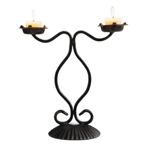 Libby Candlestick | Handcrafted Dual-Arm Metal Candle Holder for Elegant Decor For Sale