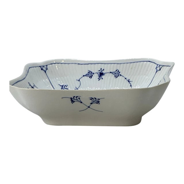 Vintage Royal Copenhagen Blue Fluted Plain Square Vegetable Bowl For Sale