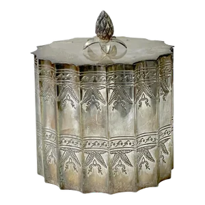 Vintage Silver Color Pewter Metal Oval Theme Container Display