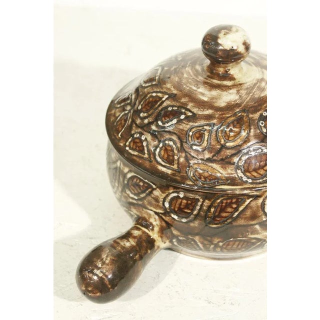 Mid-Century Modern Grand Caquelon Covered with Leaves by Jean Claude Malarmey, Vallauris, 1950s For Sale - Image 3 of 12