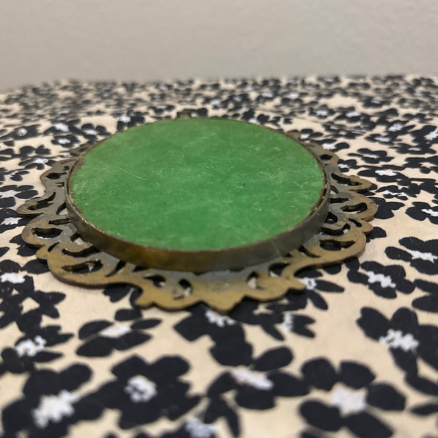 Metal Ornate Italian Gilt Brass Oval Frame Featuring a Classic Portrait Print For Sale - Image 7 of 7