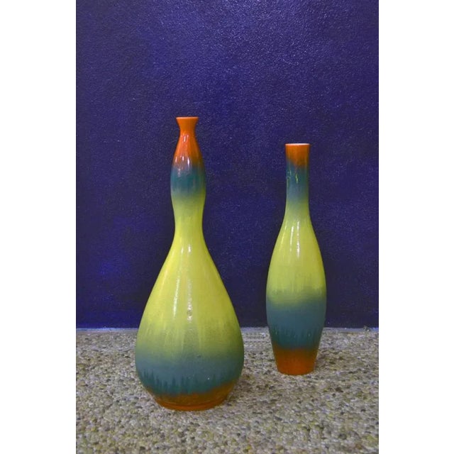1950s Mid-Century Matt & Shiny Enamel Ceramic Vases, Set of 2 For Sale - Image 5 of 5
