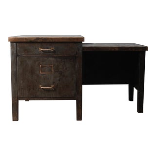 Mid-20th Century Industrial Steel and Copper-Topped Desk For Sale