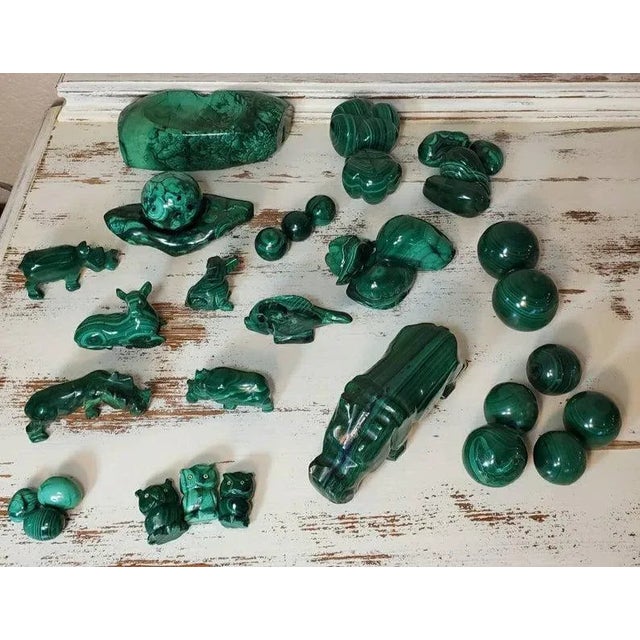 Green Carved Malachite Bulbous Shaped Stones - a Pair For Sale - Image 8 of 9