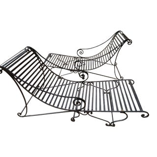 Black Iron Chaise Lounge Chairs - A Pair For Sale